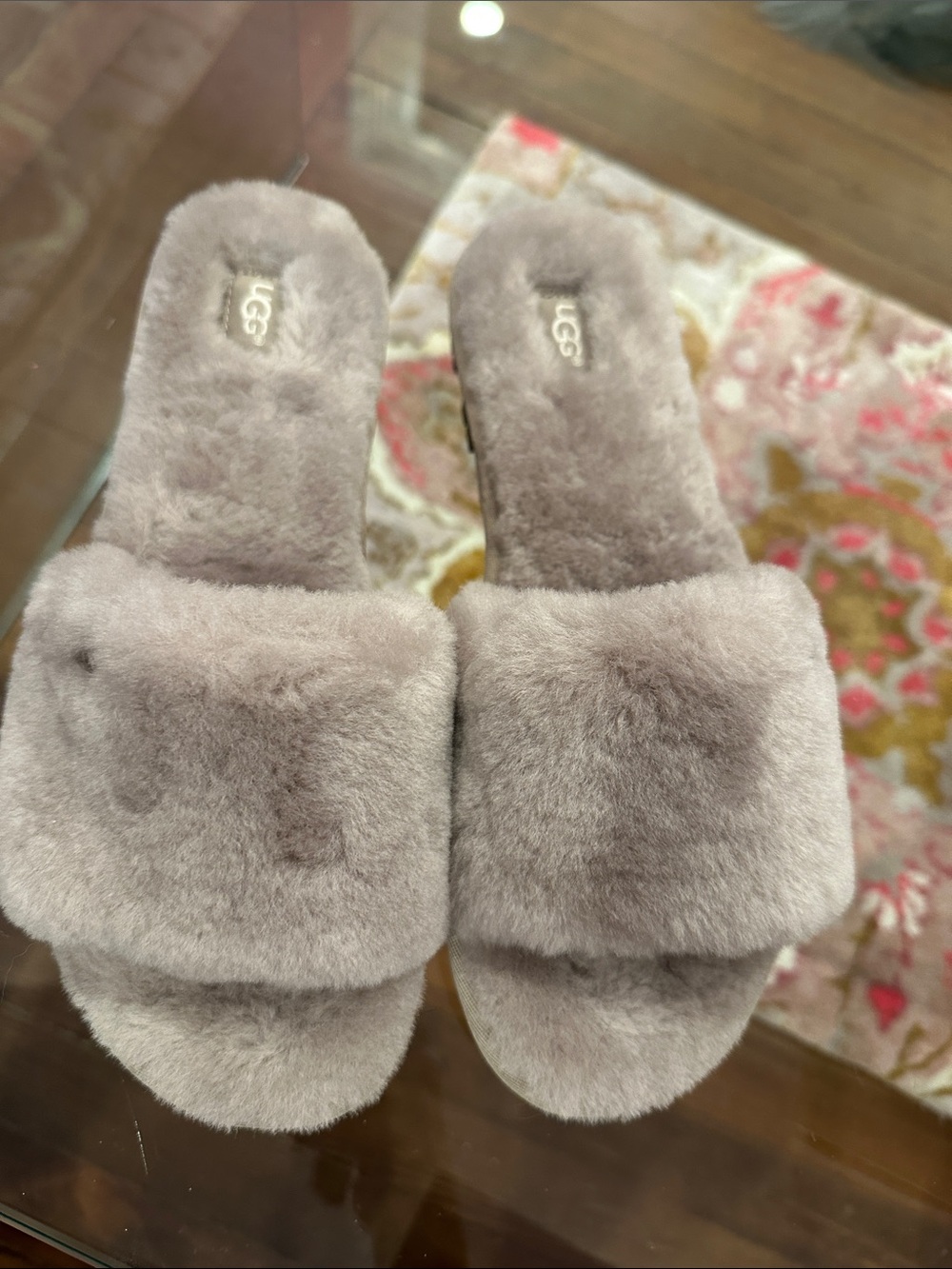 UGG Plush Fluff Slide Slippers in Light Gray